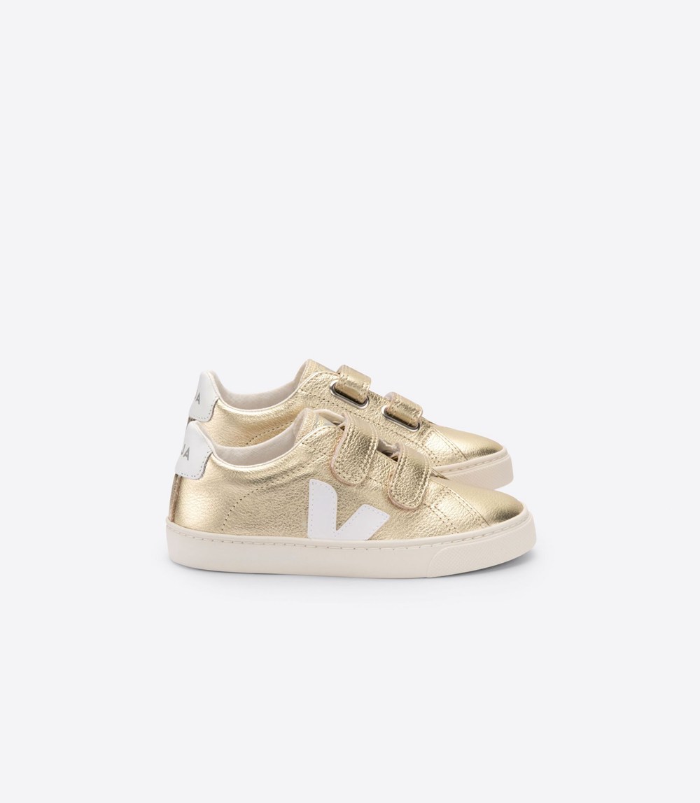 Tenis Veja Niños - Esplar Velcro Cuero - Dorados/Blancos - 314ATJBSE